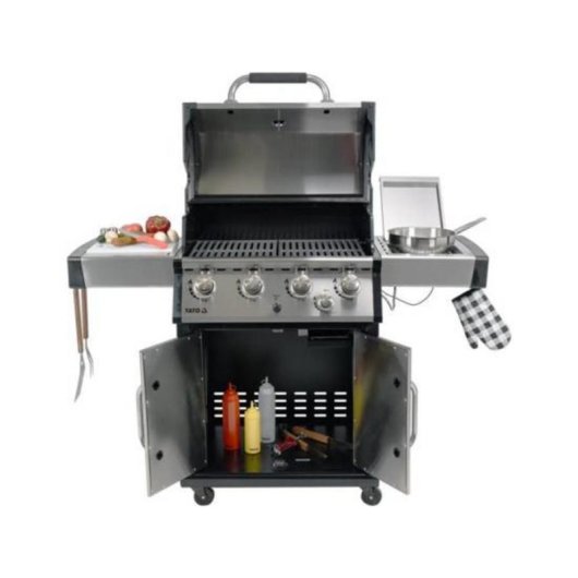 Parrilla de Gas Yato YG-20013 17500W 4 Zonas Carro Negro/Plata