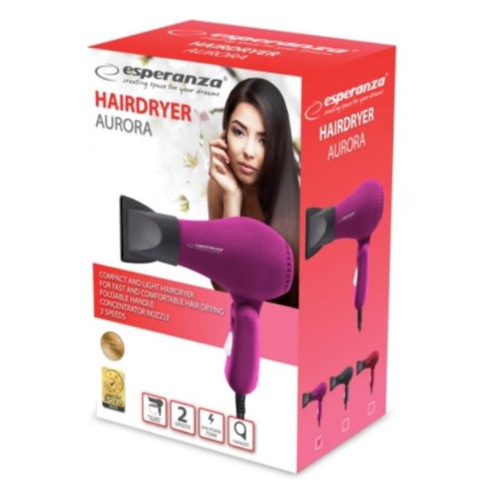 Secador de Pelo de Viaje Esperanza EBH003P 750W 2 Temperaturas Rosa