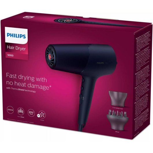 Secador de Cabelo Iónico Philips BHD510/00 2300W 6 Temperaturas 6 Velocidades Difusor Navy