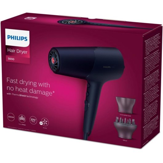 Secador de Cabelo Iónico Philips BHD510/00 2300W 6 Temperaturas 6 Velocidades Difusor Navy