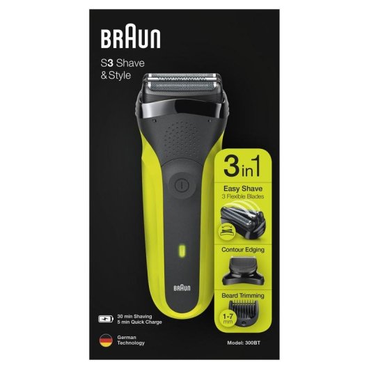 Afeitadora Facial Braun Series 3 300BT Inalámbrica 30min Seco y Mojado 3 Cuchillas Recortador