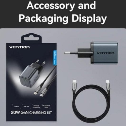 Cargador de Pared GaN Vention TZ-FEVH0-EU 20W USB-C con Cable Lightning