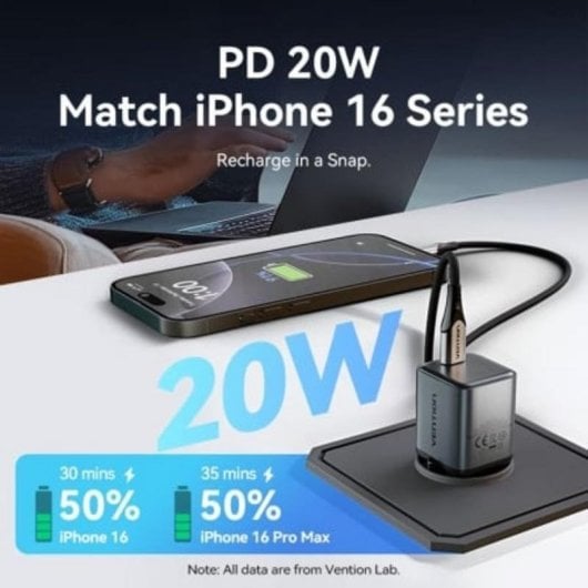 Cargador de Pared GaN Vention USB-C 20W Gris Antracita