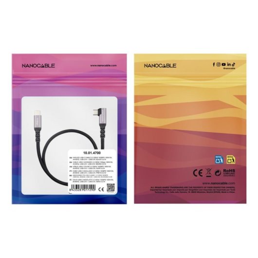 Cable USB-C a USB-C Nanocable 1 m Negro 10 Gbps 100 W