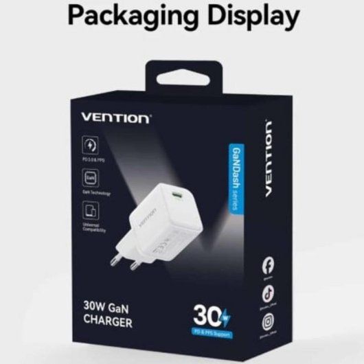Wandladegerät GaN Vention FCIW0-EU 30W USB-C Weiß