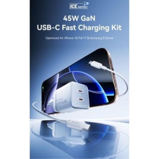 Cargador de Pared GaN Vention 2xUSB-C 45W + Cable USB-C 1m Negro