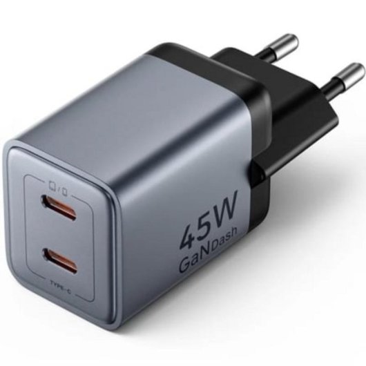 Cargador de Pared GaN Vention FCDH0-EU 2xUSB-C 45W Gris