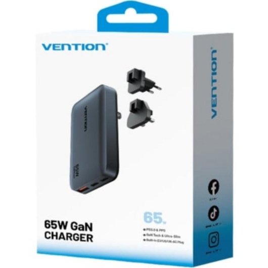 Carregador de Parede GaN Vention FCBH0 65W USB-C+C+A Ultra Slim Cinzento