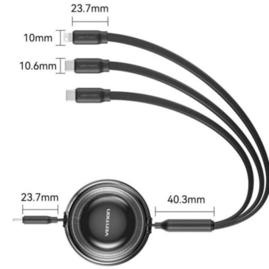 Cable USB Tipo-C 2.0 3 en 1 Vention Retráctil 1.1m Morado