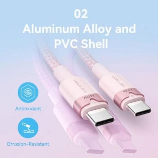 Kabel USB-C Vention 5A 240W 1m Rosa