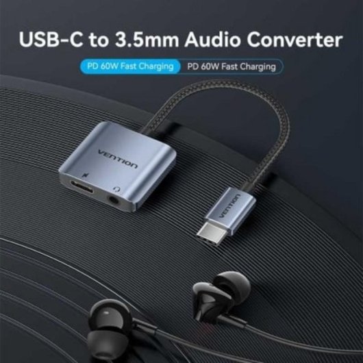 Adaptador Vention USB-C a Jack 3.5mm con Carga PD 60W