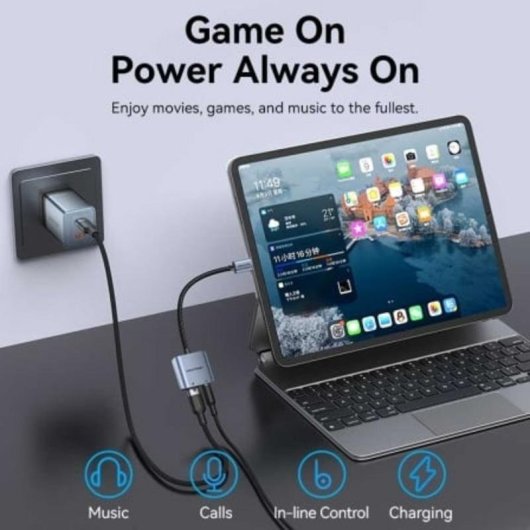 Adaptador Vention USB-C a Jack 3.5mm con Carga PD 60W