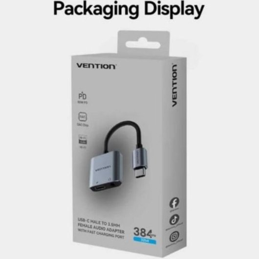 Adaptador Vention USB-C a Jack 3.5mm con Carga PD 60W