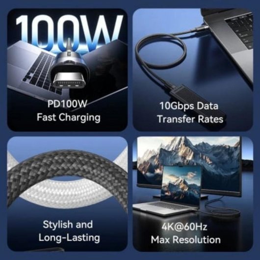 Cable USB-C 3.2 Gen2 Vention TRGBD 5A 100W 0.5m Negro