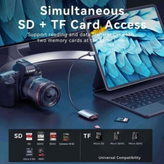 Leitor de cartões USB-C 3.0 2 em 1 Vention SD/TF Alumínio Cinzento