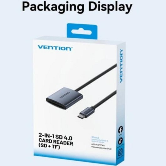 Leitor de cartões USB-C 3.0 2 em 1 Vention SD/TF Alumínio Cinzento