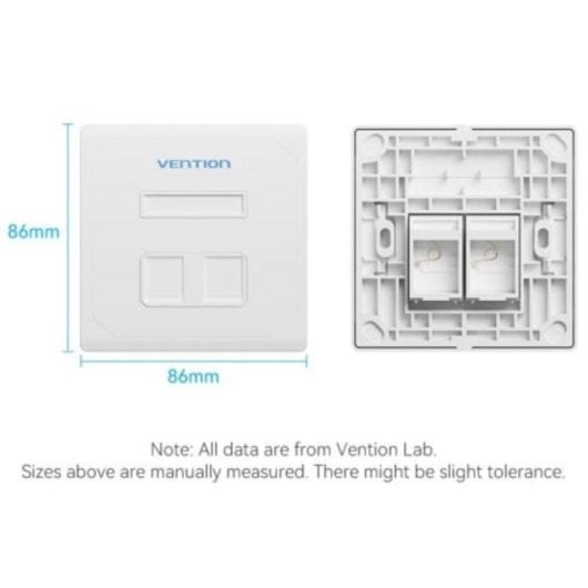 Placa de Pared Vention IFEW0 2 Puertos RJ45 Keystone Tipo 86