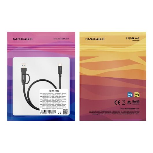 Cable USB-C 3.2 Gen2 Nanocable 10.01.4801 1 m 60 W 10 Gbps Negro
