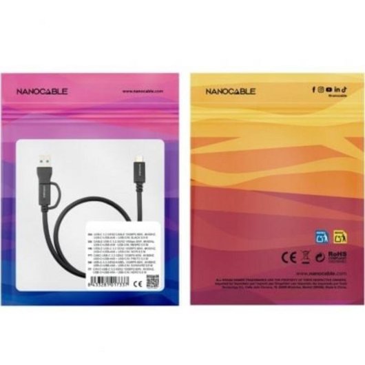 Cable USB-C 3.2 Gen2 Nanocable 10.01.4801 1 m 60 W 10 Gbps Negro