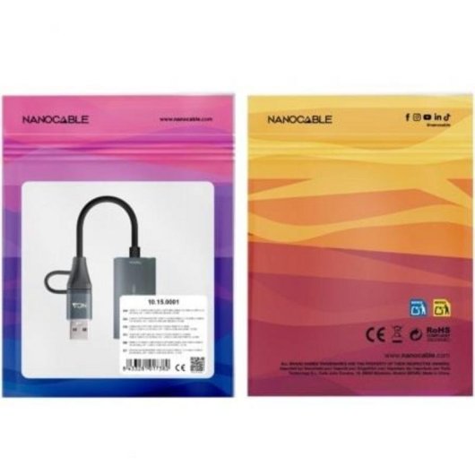 Capturadora de Video HDMI Nanocable 10.15.0001 USB-C/USB-A 4K 30Hz Gris