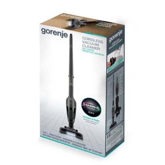 Aspiradora sin Cable Gorenje SVC216FGD 21,6 V 60 min Turbo Brush Negro HEPA