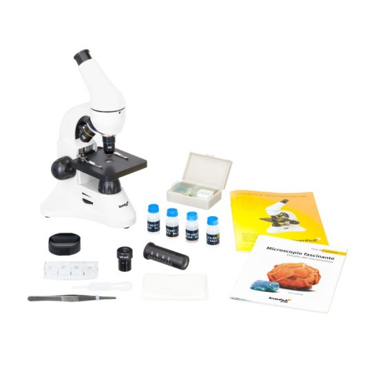 Microscópio Levenhuk Rainbow 50L Plus Branco Kit de Experiências Educativas