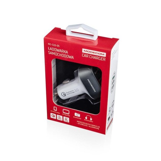 Carregador Auto Modecom MC-CU3-05 3 Portos USB 2.0 Carga Rápida