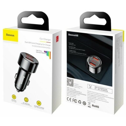 Cargador de Coche Baseus CCMLC20A-01 USB 45W Carga Rápida Negro