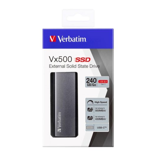 Disco SSD Verbatim Vx500 240GB USB 3.1 Gen 2 Type-C Cinzento Espacial