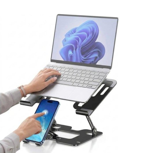 Klack FP-L05 Soporte Metálico Ajustable Giratorio 360° para Portátil y Móvil 10 a 17"