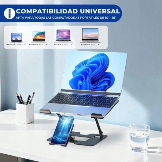 Klack FP-L05 Soporte Metálico Ajustable Giratorio 360° para Portátil y Móvil 10 a 17"