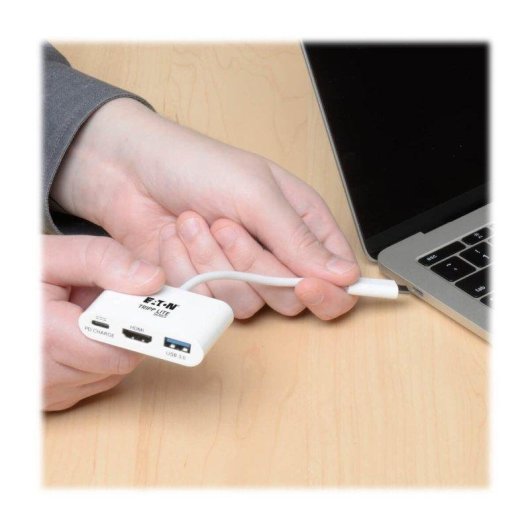 Adaptador USB-C a HDMI con Puerto USB-A y Carga PD, Blanco