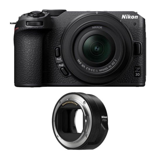 Câmara Mirrorless Nikon Z30 20.9MP 16-50mm WiFi Bluetooth com adaptador FTZ II