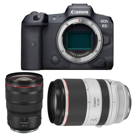 Câmara Mirrorless Canon EOS R5 45MP 24-70mm 70-200mm Sensor Full-Frame WiFi Bluetooth