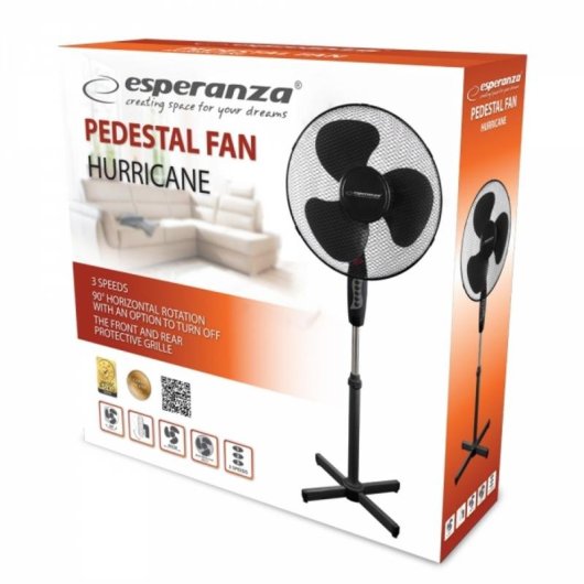 Ventilador de Pie Esperanza EHF001KK 50W 40cm 3 Velocidades Oscilación Ajustable Base Antideslizante