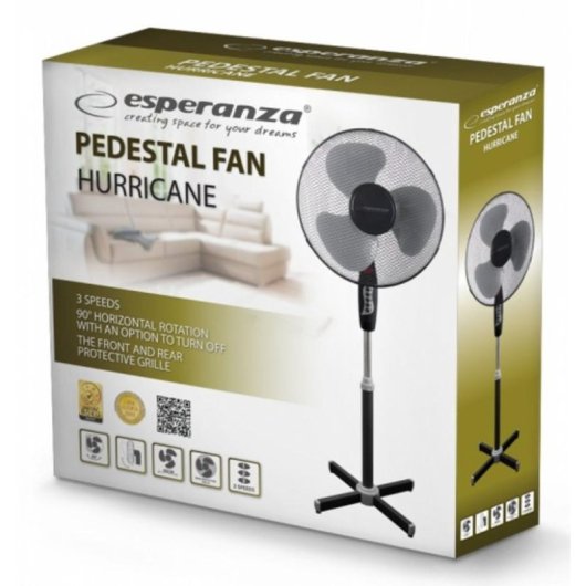 Ventilateur sur Pied Esperanza EHF001KE 50W 40cm 3 Vitesses Oscillation Hauteur Réglable Protection Surchauffe