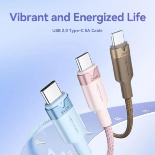 Cable USB Tipo-C 2.0 Vention 5A 240W 2m Blanco