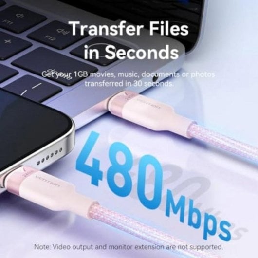 Kabel USB-C Vention TRI 5A 240W 2m Rosa