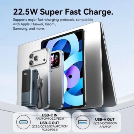 Powerbank Vention 10000mAh 22.5W Cinzento