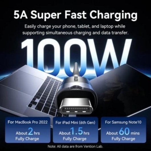 Cable USB-C Vention TRGBF 5A 100W 1m Noir