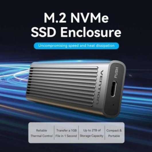Caja PC Vention KPK M.2 NVMe Aluminio Gris USB Type-C Gen 2
