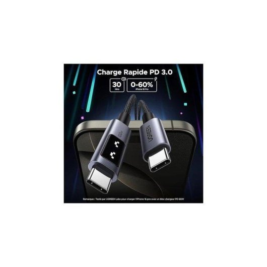 Cable USB-C a USB-C Ugreen 1 m 100W PD 3.0 E-Marker Gris Gunmetal