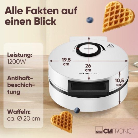 Gofrera Clatronic WA 3832, Surface Antiadhésive, 20 cm, 1200 W