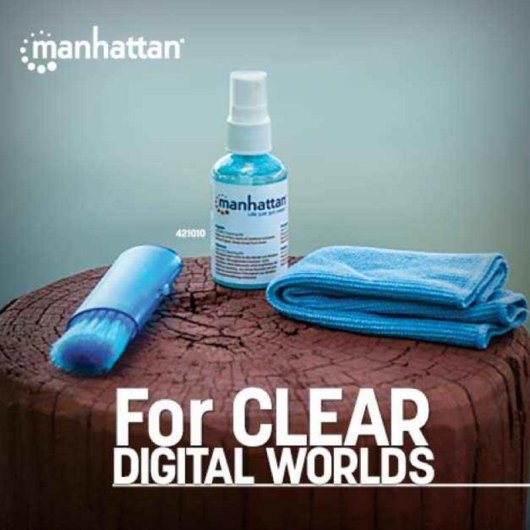 Kit de nettoyage Manhattan Mini pour écrans LCD, liquide et lingettes microfibre 60 ml
