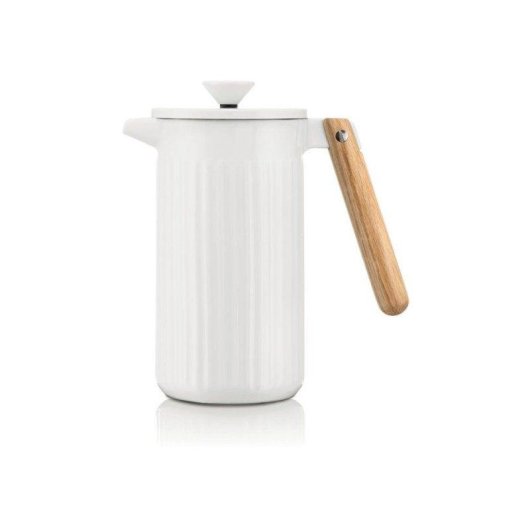 Máquina de café francesa Bodum Douro Porcelana branca 1 L com pega em madeira clara