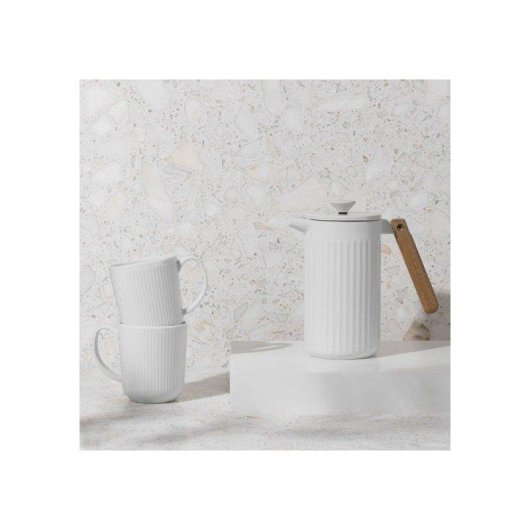 Máquina de café francesa Bodum Douro Porcelana branca 1 L com pega em madeira clara