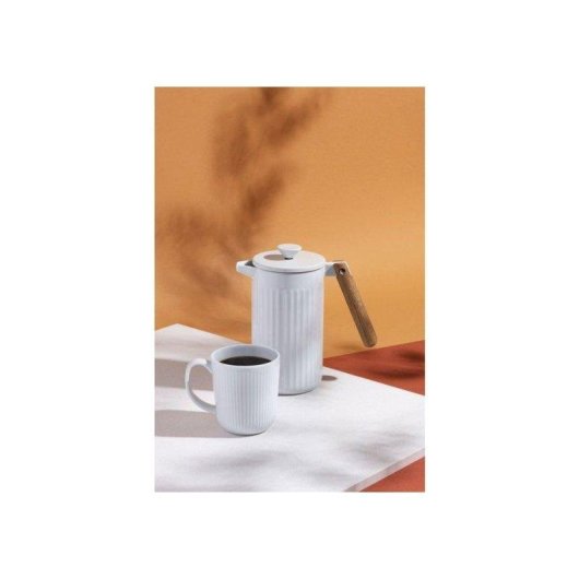 Máquina de café francesa Bodum Douro Porcelana branca 1 L com pega em madeira clara