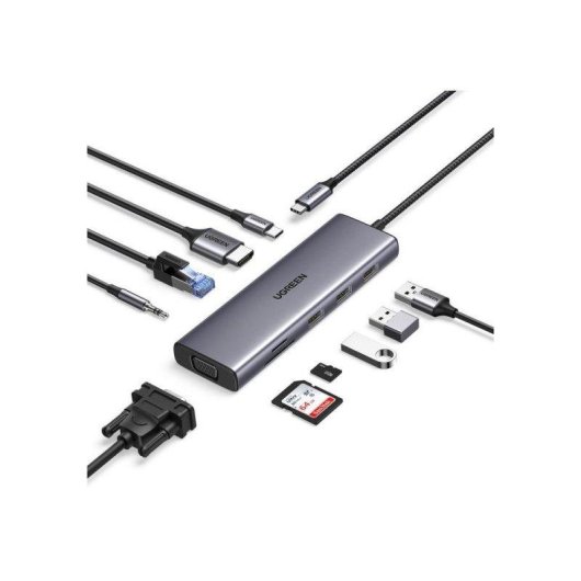 Hub Ugreen 9 puertos 10 Gbps USB-C 4K HDMI VGA Ethernet Gigabit PD