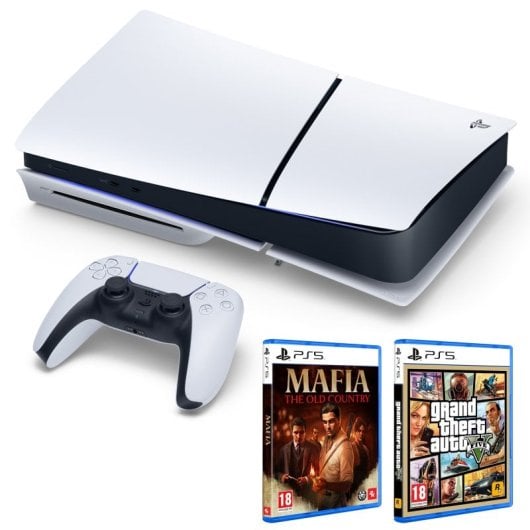 Sony Playstation 5 Slim Chasis E + MAFIA The Old Country + GTA V +  Corsair Void V2 Auriculares Gaming Inalámbricos Dolby Atmos Blancos