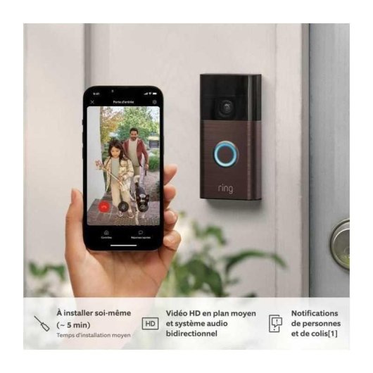 Timbre Ring Video Doorbell Wi-Fi Inalámbrico Audio Bidireccional Exterior Visión 1080p